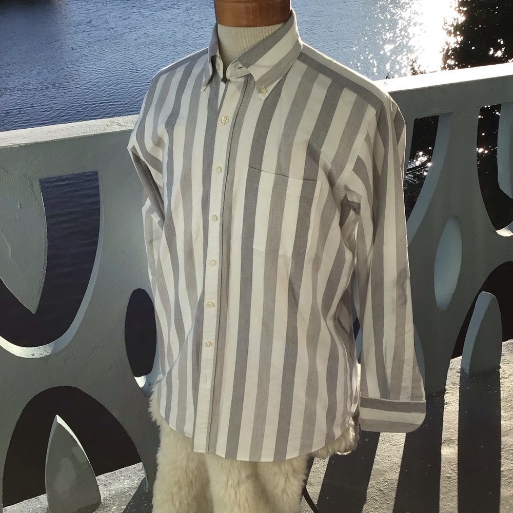 Proper Cloth Heavy Gray and White Classic Striped Men's Shirt 100% Cotton